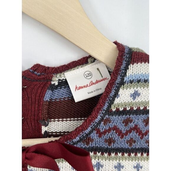 Hanna Andersson Storyteller Fair Isle Nordic Stripe Sweater Dress 120 US 8 - Picture 2 of 4